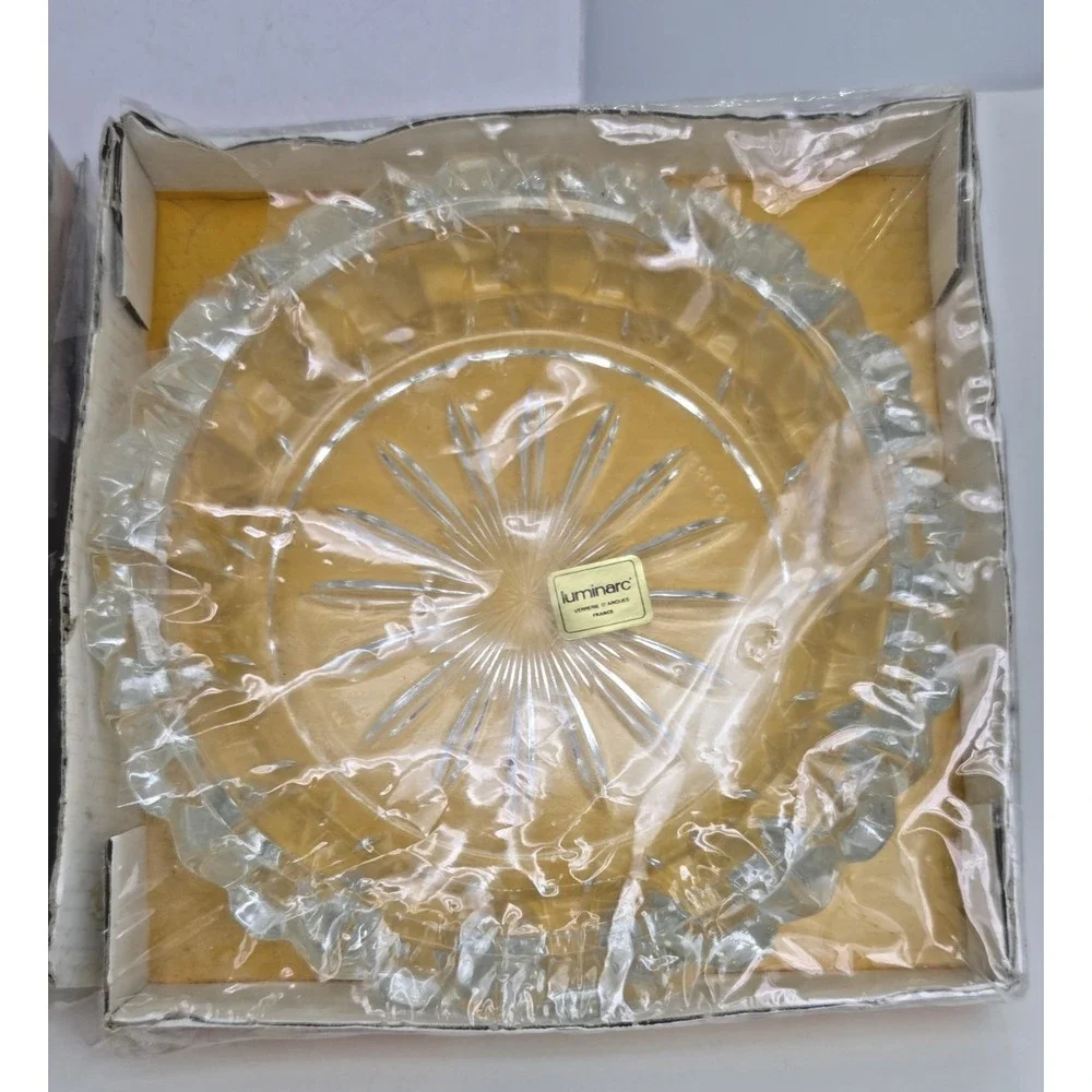NOS Vintage MCM Set Of 2 Luminarc Cendrier Prisme Glass Ashtrays France 1970s